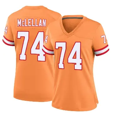 ＃74 Women's Tyler McLellan Orange Game Tampa Bay Buccaneers Throwback Jersey