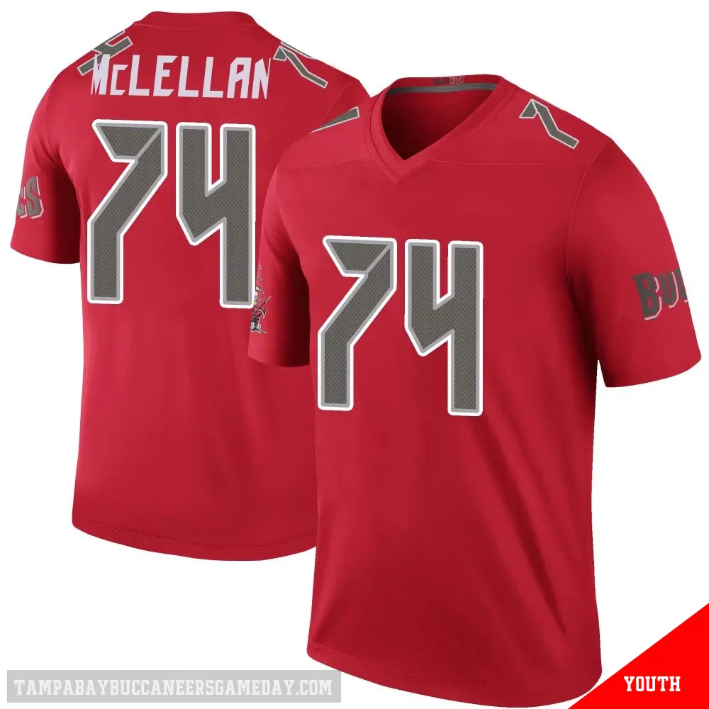＃74 Youth Tyler McLellan Red Legend Tampa Bay Buccaneers Color Rush Jersey